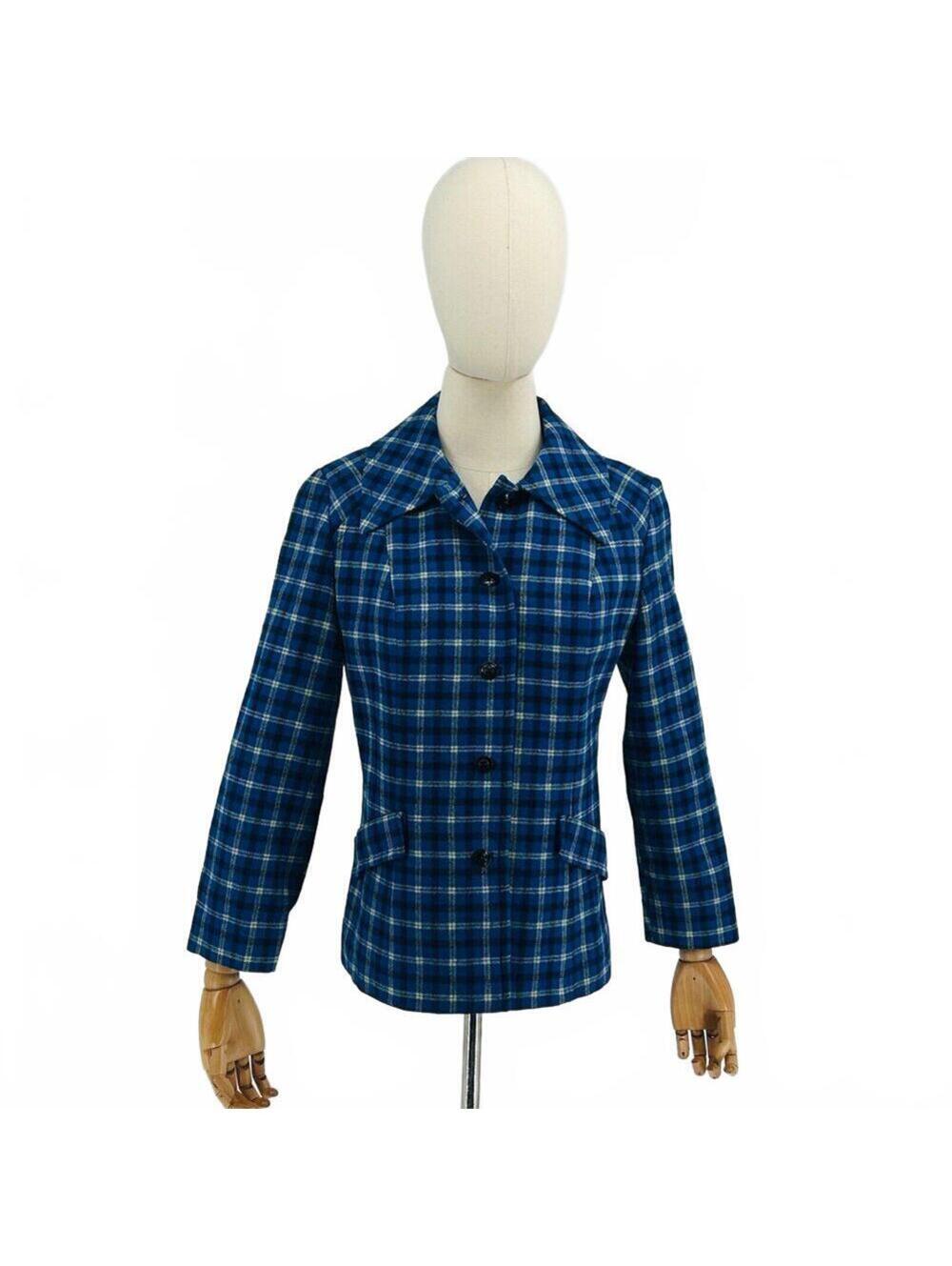 Vintage 70s Pendleton Blue Plaid 100% Wool Preppy Jacket